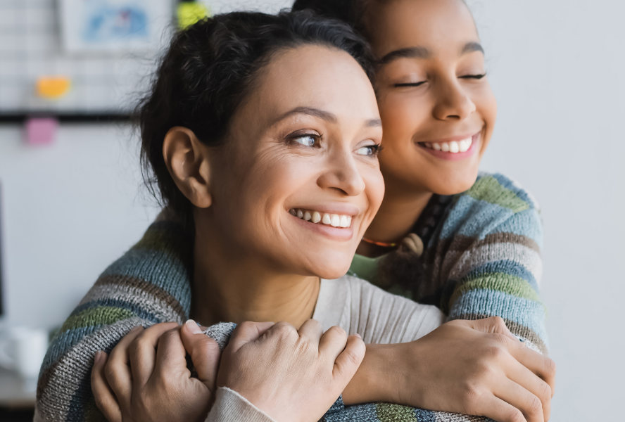 mom and child hugging